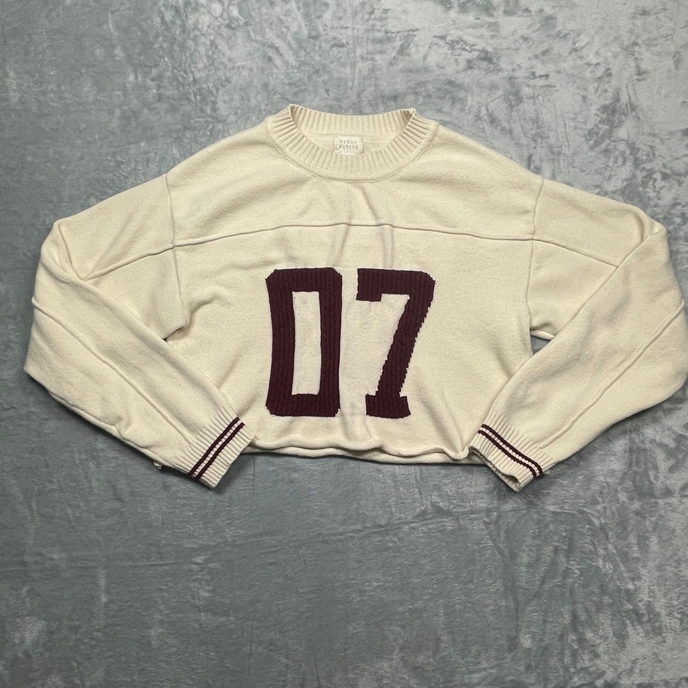 Urban Nation Varsity Sweater Womens Large Cream Maroon 07 Cropped